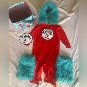 Spirit Dr. Seuss Thing 1/2 Infant Jumpsuit Costume Bucket  12-18month Used READ